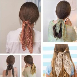 Pleenild 3 Pcs Hair Scarf Scrunchies Bowknot Ponytail Chiffon Hair Scrunchies Chiffon Vintage Flower Pattern Holder Scrunchy Hair Ties for Women Girls Hair Accessories