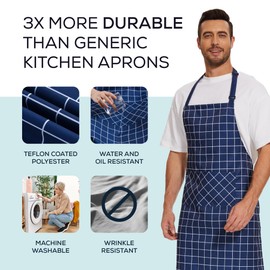 Will Well Kitchen Apron for Men and Women - Patterned Aprons for Cooking. Baking & Grilling, Chef Apron, Server Apron, & Waitress Apron With Pockets, Oil & Water Resistant Apron, 1 Pack, Checkered
