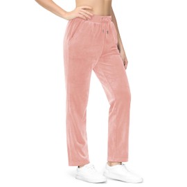 MAGCOMSEN Velvet Pants for Women High Waisted Straight Leg Soft Sweat Pant Causal Comfy Trousers with Pockets Pink L