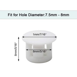 Suiwotin 30PCS 8mm (5/16") White Plastic Flush Type Hole Plugs, Snap in Locking Hole Tube, Furniture Fencing Post Pipe Insert End Caps