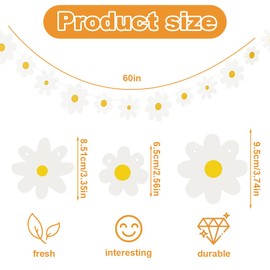 WUSJCOF 4 Pieces Daisy Decorations, Flower Garland, Daisy Boho Banner Party, Paper Flower Decorations, Children's Spring/Summer Party Decorations, Girls' Outdoor Flower Decorations, Birthday