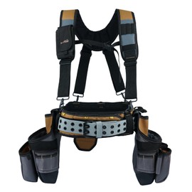 MELOTOUGH 28-Pocket Pro Framer's rig Combo Apron Tool Belt and Heavy Duty Padded Suspenders with Magnetic Desinger for Technician/Carpenter/and Electrician's Tools (Khaki)