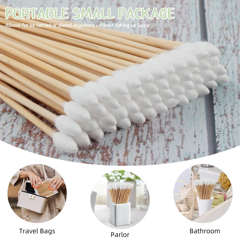 Yinghezu 200 Count Bamboo Cotton Swabs 6" Inch Long Pointed