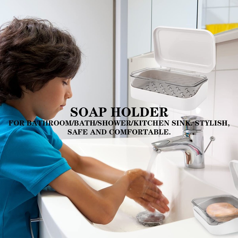 DOERDO Soap Box with Removable Drainer and Lid, Portable Soap