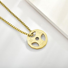 SeiMios Gold Dumbbell Necklace Fitness Gym Sport Barbell Chain Pendant Necklace Stainless Steel Jewelry for Men