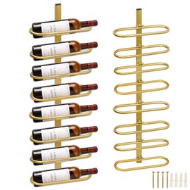 KHayRovies Wine Rack Wall Mounted for 8 Wine Bottles, Metal Wall Hanging Wine Holder Storage, Wine Organizer Shelf for Kitchen Dining Room Bar (Golden)