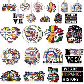 Vercraft 36 Pcs Hispanic Heritage Month Hanging Ornament Hispanic Heritage Month Decoration Spanish Office Decor Hispanic Heritage Month Door Wood Decor Fiesta Decorations for Home Party Favor