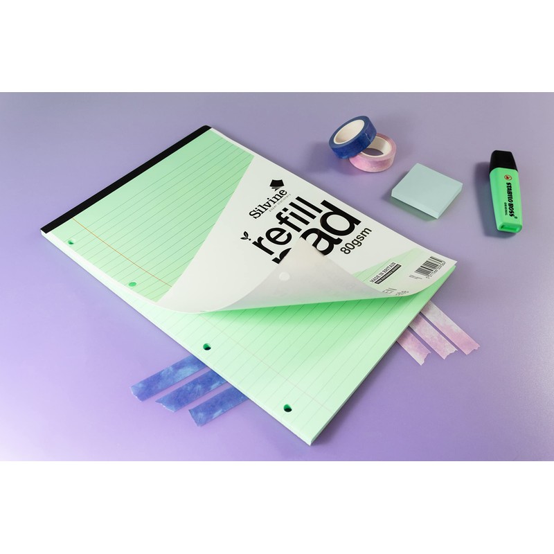 Silvine A4 Green Paper Dyslexia Refill Pad - Lined with
