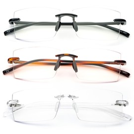 DXYXYO 3 Pack Rimless Lightweight Reading Glasses for Men Women Blue Light Blocking Computer Readers, +3.5 Black+leopard+clear