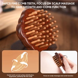 Maji Mama Wooden Massage Massager for Hair Growth,Head Scalp Comb,Manual Body Relax Massage Tool,Hair Brush Massager,Flower Design with Ring (54PCS Thin Tooth)