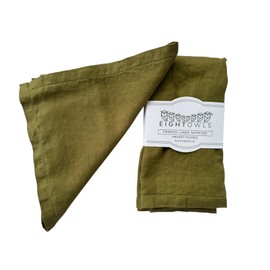 Hemstitched Linen Napkins – 50 cm x 50 cm - Stonewashed Pure Linen Cloth Napkins with Mitered Corners – Set of 4 (Olive Green)