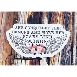 Five Acre Creations Inspirational Sticker | Angel Wings |  She Conquered Her Demons Wore Scars Wings