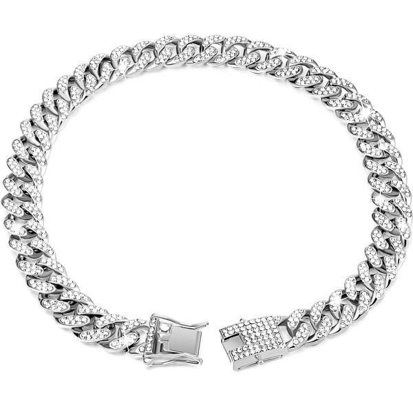 Tallew Dog Chain Diamond Collar Walking Metal Chain Collar with