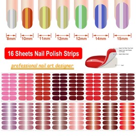 DANNEASY 16 Sheets Nail Polish Stickers Full Nail Wraps for Women Gradient Color&Glitter Fingernails Wrap Self Adhesive Nail Polish Strips Gel Nail Strips with Nail File, Cuticle Stick