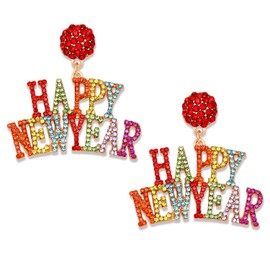 YAHPERN New Year Earrings for Women Rhinestone Holiday Earrings Statement Letter Dangle Earrings New Year’s Eve Party Earrings Festive Jewelry Gifts (Colorful)