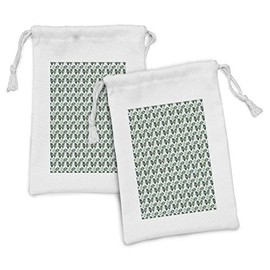 Ambesonne Gingko Fabric Pouch Set of 2, Mother Nature Ginkgo Biloba Tree Leaves Homeopathic Therapy Foliage Pattern, Small Drawstring Bag for Toiletries Masks and Favors, 9" x 6", Green and White