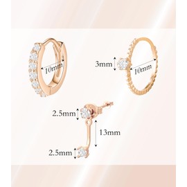 3 Paar Ohrringe für Damen, Ohrstecker, runde Ohrringe, kleine Creolen, Set für mehrere Ohrlöcher, zierliche Vintage-Ohrringe, Schmuckgeschenke für Mädchen und Frauen (Roségold)