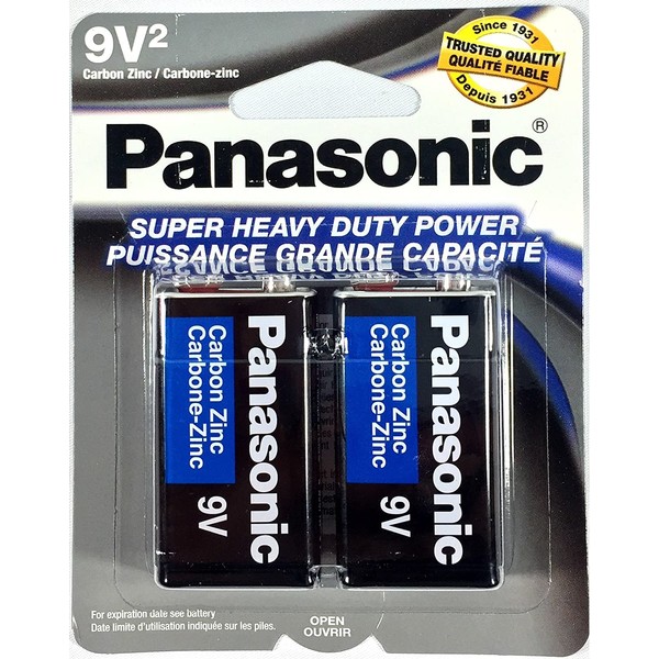 2Pc Size 9V Panasonic Batteries Super Heavy Duty Power Zinc Carbon