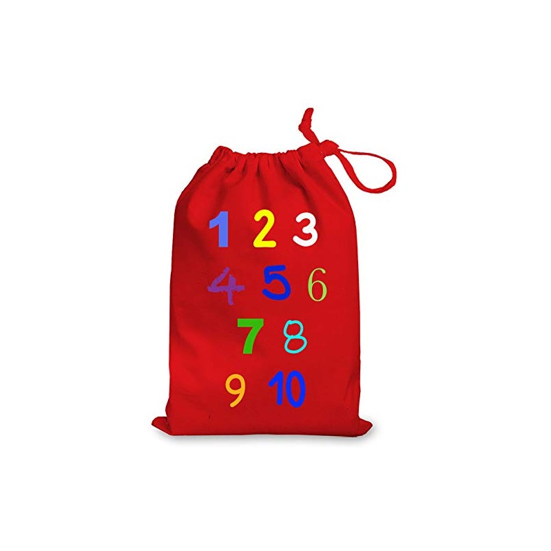 Busy Hands & Feet Numbers Counting Red Drawstring Bag (Medium