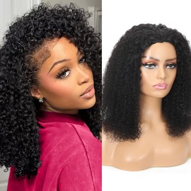 mmiQus Half Wig Human Hair Jerry Curly Half Wig Upgrade 3 In 1 Half Wig Human Hair With Drawstring Seamless Clip Ins Flip Over 200 Density Gluless Wigs For Black Women 18 Inch
