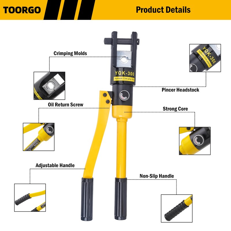 TOORGO Cable Lug Crimping Tool, 6 AWG to 600 MCM