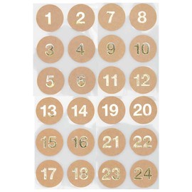 Kraft | 24 Advent Calendar Stickers | Gold Foil Numbers | 3cm Wide