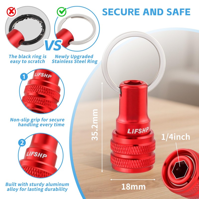 6Pcs Drill Bit Holder Key Chain, 1/4 Hex Shank Aluminum