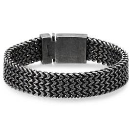 Masculine and Sturdy Mens Steel Oxidized Old Metal Wide Franco Link Curb Chain Bracelet, Rock Punk(CA)
