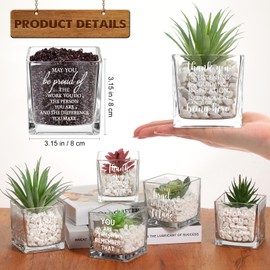 Mumufy 10 Thank You Gift Clear Square Glass Vases 3.15 Inch Succulent Pots Mini Glass Plant Candle Pots Employee Appreciation Gift for Coworker Teacher Back to School Gifts (Grateful)