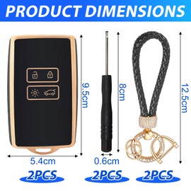 Pack of 2 Car Key Case Compatible with Renault 4-Button Arkana Clio Koleos Megane Duster Kadjar Talisman Captur Espace 4 Buttons Car Key with Key Fob TPU Key Case (Black)