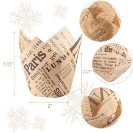 200pcs Tulip Cupcake & Muffin Tins Liners, 2” Standard Newspaper Pattern Paper Baking Cups Nature and White