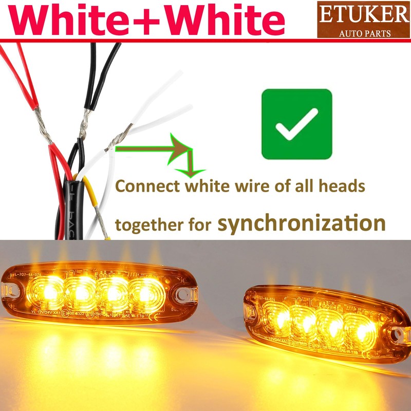 ETUKER 2 x 4LEDs Front Flasher Orange 12/24 V Strobe