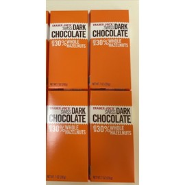 TRADER JOE'S SWISS DARK CHOCOLATE WITH 30% WHOLE HAZELNUTS 4 PACKS