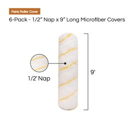 Vermeer Paint Roller Covers - 6-Pack - 1/2" Nap x 9" Long Microfiber Covers for All Paints & Stains - Home Improvement - Interior & Exterior Use