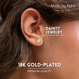 Made by Nami Set of Flower Stud Earrings Made of Surgical Stainless Steel in Silver or Gold Gifts for Women Waterproof Jewellery Minimalist Jewellery, Stainless Steel, No Gemstone