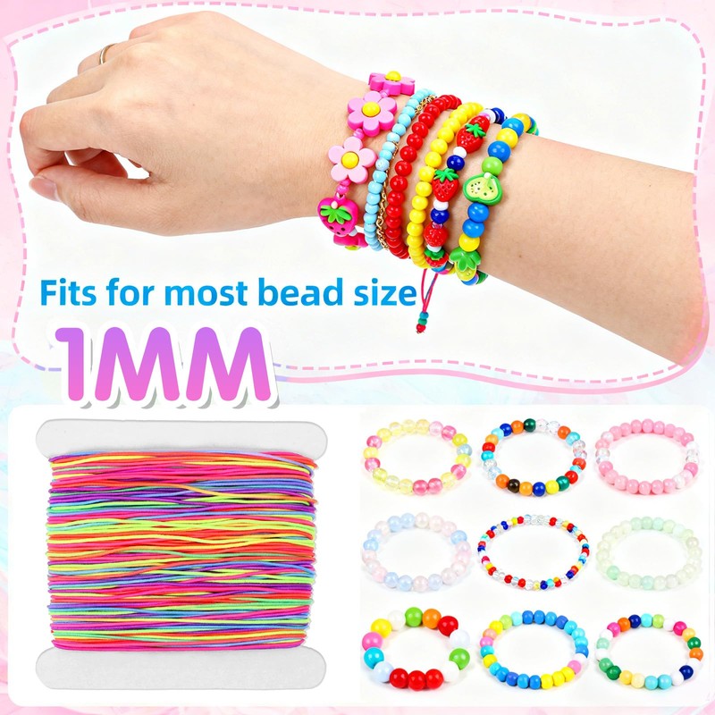 LXUEJIE Elastic Bracelet String, 1mmX50m Stretchy Rainbow Bracelet String