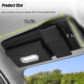 ZIMISI Car Sun Visor Organizer, Multi-Pocket Leather Visor Storage Pouch with Sunglasses Holder & Card Clips, Universal Car Interior Storage Accessories for Pen, License, Paper (Black)