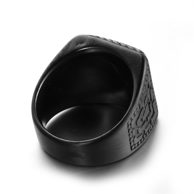 HIJONES Men'S Stainless Steel With Big Red Stone Black Ring