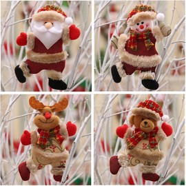 4 Pack Plush Christmas Ornaments, Christmas Tree Plush & Plaids Ornaments Holiday Pendant for Christmas Party Home Decor, Santa/Snowman/Elk/Bear