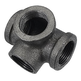 TuToy 1/2' 3/4' 1' 4 Way Pipe Fitting Malleable Iron Black Side Outlet T-Piece Female Connector - 3/4"