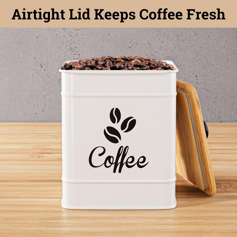 Airtight Coffee Canister - 40 oz Large Iron White Coffee