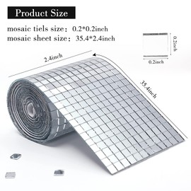 PP OPOUNT 2160 PCS Mirror Tiles Self Adhesive, 5x5mm Disco Ball Stickers for DIY Craft Decoration, Small Mirror Mosaic Tiles for Home, Vases, Photo Frames, Disco Balls and More (Silver)