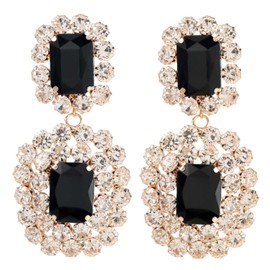 Women's Crystal Rectangle Dangle Drop Earrings Rhinestone Geometric Statement Dangling Earring Fashion Jewelry for Gold