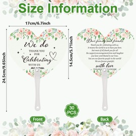 30Pcs Wedding Fan Gifts for Guests Floral Handheld Fan with 1 Wedding Table Sign, Floral Wedding Favors Thank You Fans for Guests Hostess Gifts Plastic Handheld Heart Shape Fan Flower Pattern