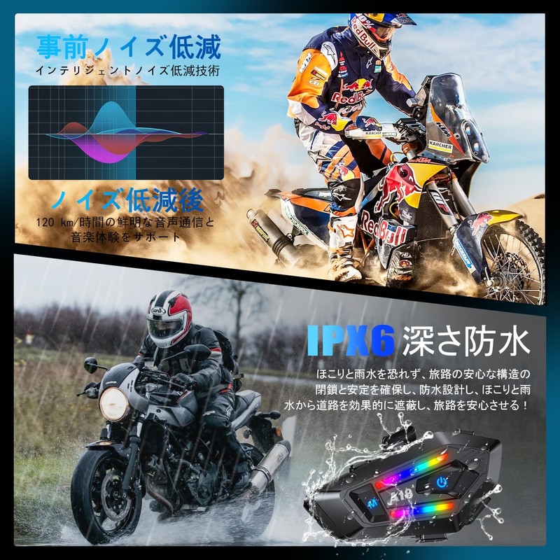 Motorcycle Intercom Bluetooth V5.4, IP56 Waterproof Helmet Speaker, CVC/DSP Noise