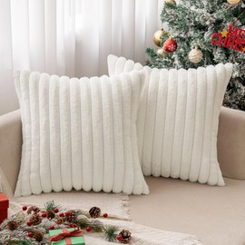 MIULEE White Throw Pillow Covers 16x16 Inch Set of 2 Soft Pillowcase with Velvet Back Faux Rabbit Fur Cushion Covers Decorative Home Decor for Couch Sofa Bedroom Livingroom