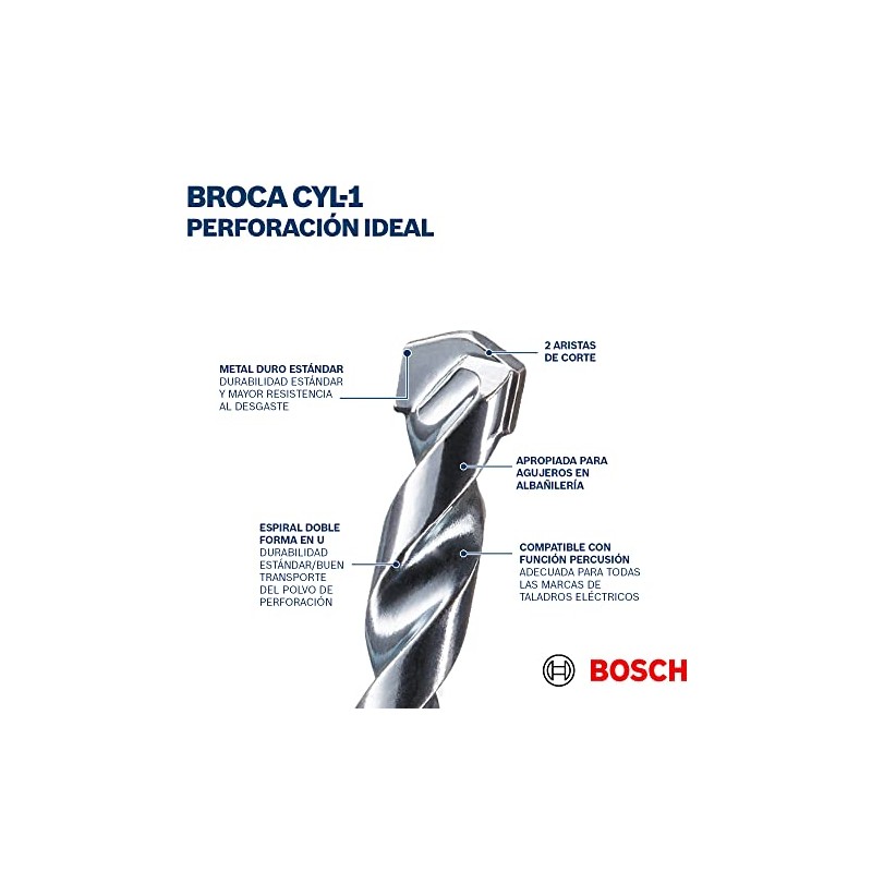 Bosch Juego c/ 8 Brocas para hormigón encastre cilíndrico CYL-1