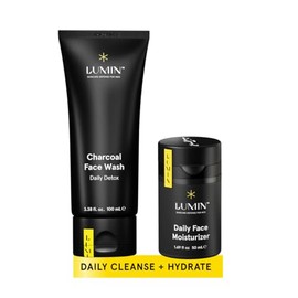 Lumin Dynamic Duo - Set de cuidado de la piel para hombres - Kit de lavado de carbón y crema hidratante diaria, limpiador facial y crema hidratante