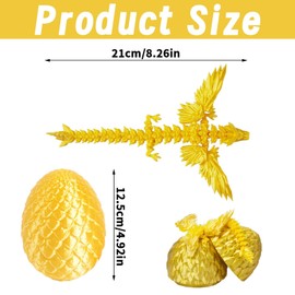 2 Pcs 3D Printed Dragon, Dragon Egg, 3D Printed Dragon in Egg with Flexible Articulated Wings for Executive Desk Toys,Home Office Decor Executive Desk Toys (Silk Gold)