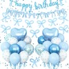 Blue Bow Birthday Decorations,Bow Coquette Party Decorations with Blue Happy